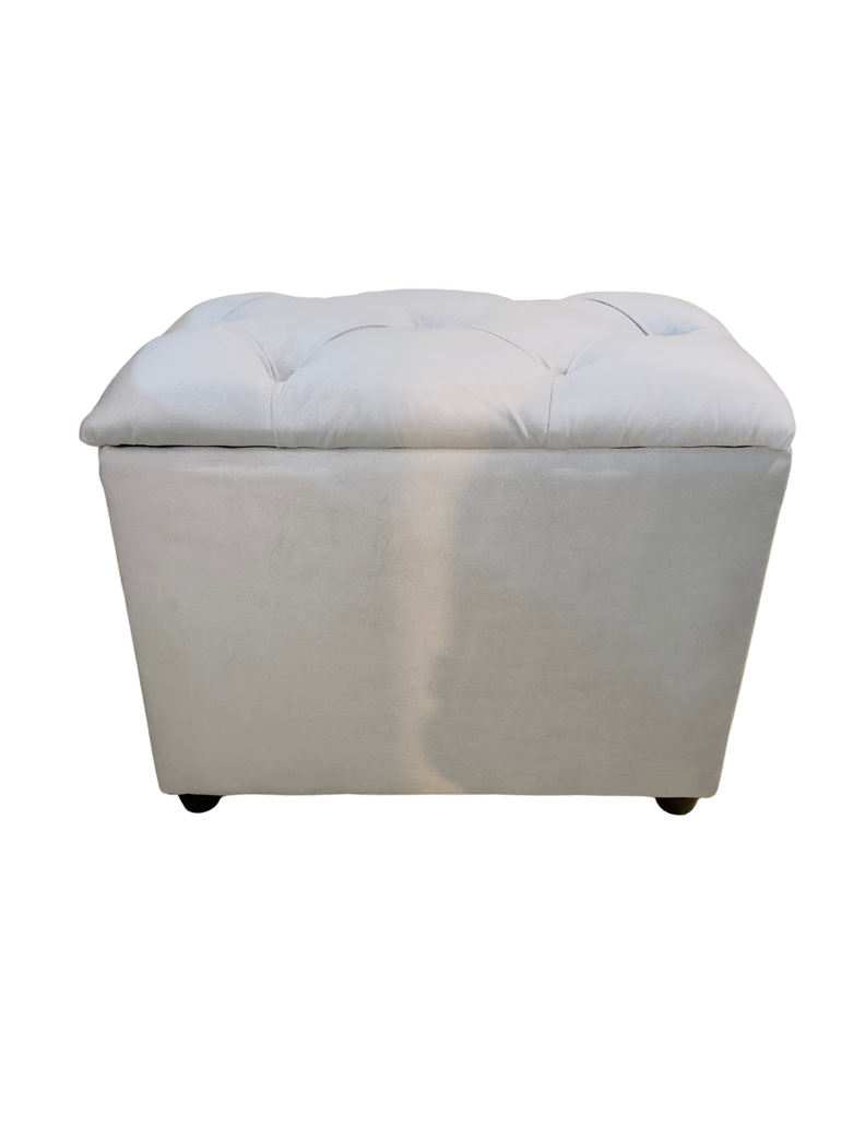 Banqueta Baul Capitoné Gris Perla Felpa Diamante -4