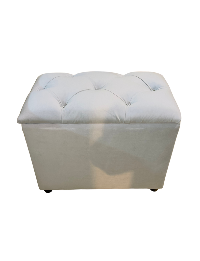 Banqueta Baul Capitoné Gris Perla Felpa Diamante -5