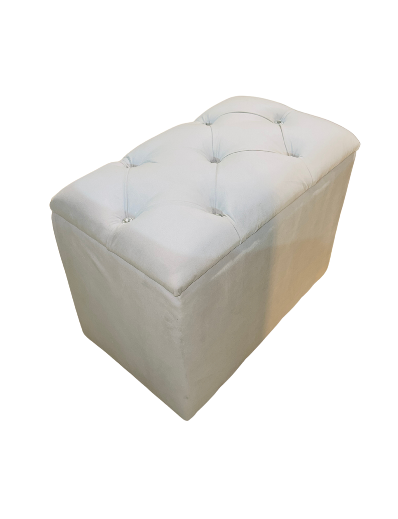 Banqueta Baul Capitoné Gris Perla Felpa Diamante -1
