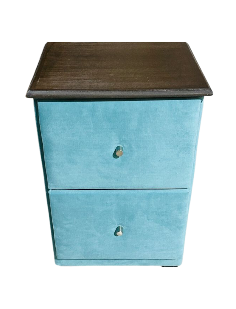 Velador Doble Cajon Turquesa Felpa