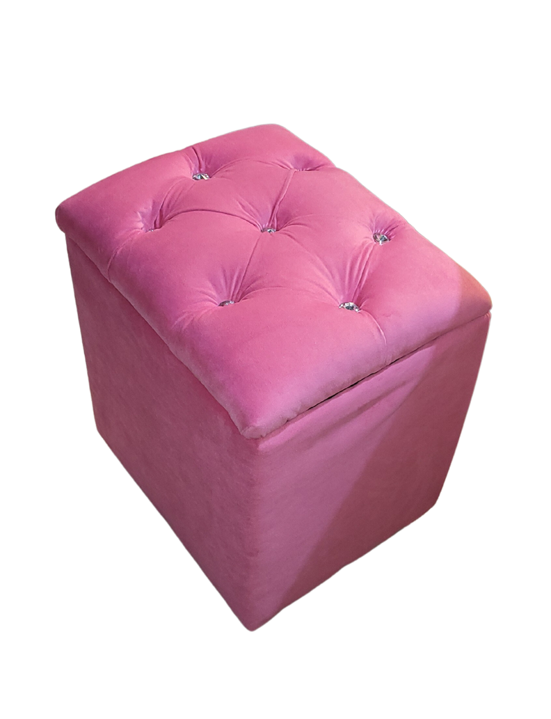 Pouf Baul Capitone Rosado Diamante Felpa Rimar-2