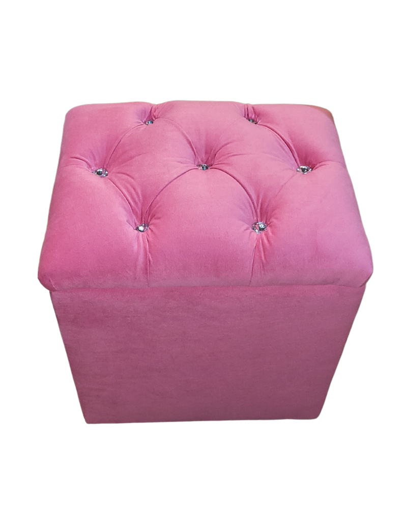 Pouf Baul Capitone Rosado Diamante Felpa Rimar-0