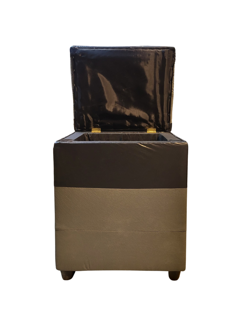 Pouf Baul Bicolor Negro Gris Eco Cuero 40x33x50 Rimar-5