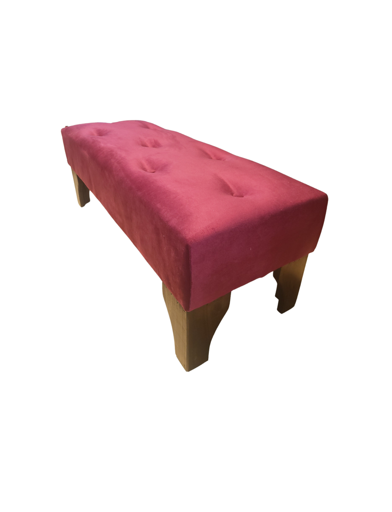 Banqueta Botone Burdeo Felpa Muebles Rimar-2