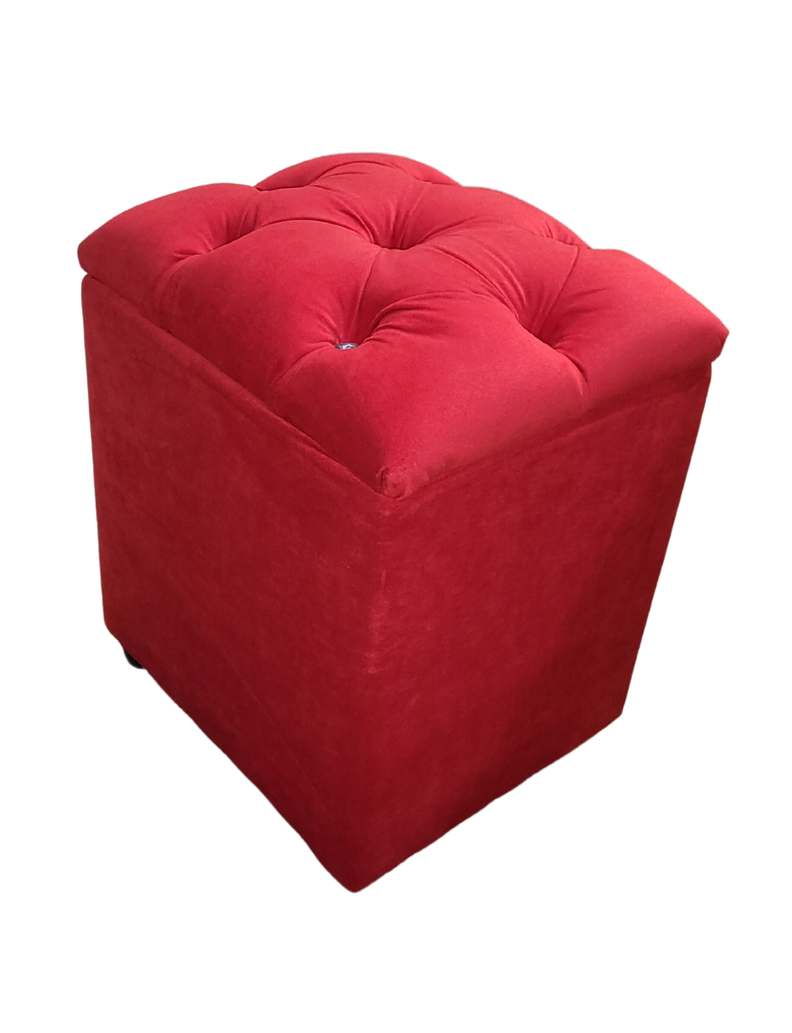 Pouf Baul Capitone Rojo Diamante Felpa Rimar-2