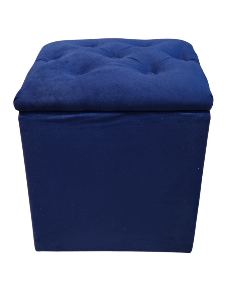 Pouf Baul azul Marino Felpa Botone 40x33x50 Rimar-0