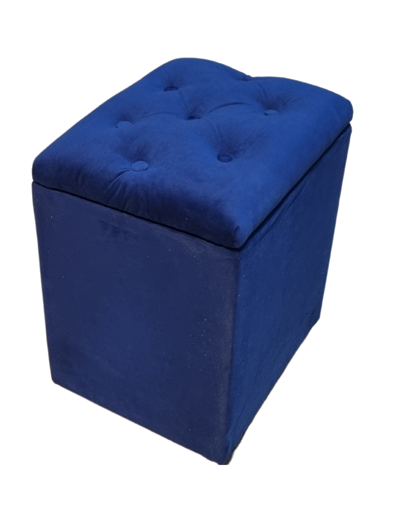 Pouf Baul azul Marino Felpa Botone 40x33x50 Rimar-1