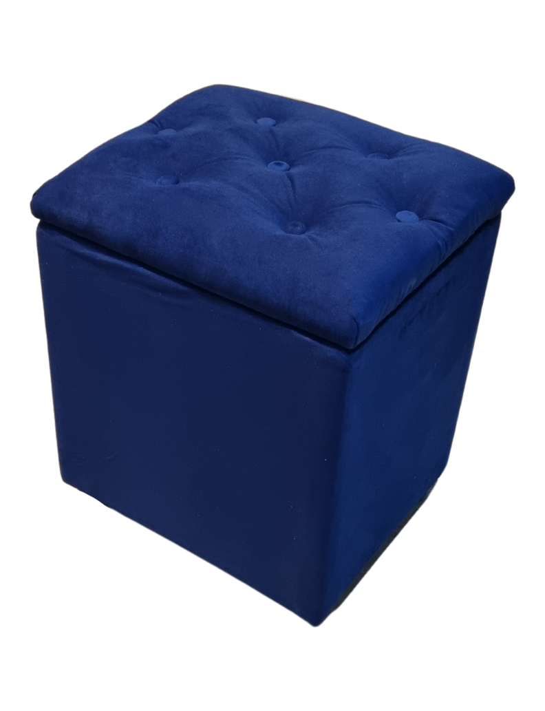 Pouf Baul azul Marino Felpa Botone 40x33x50 Rimar-2