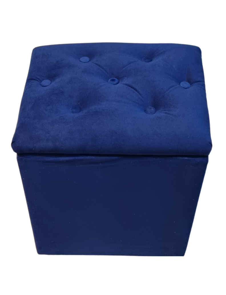 Pouf Baul azul Marino Felpa Botone 40x33x50 Rimar-3