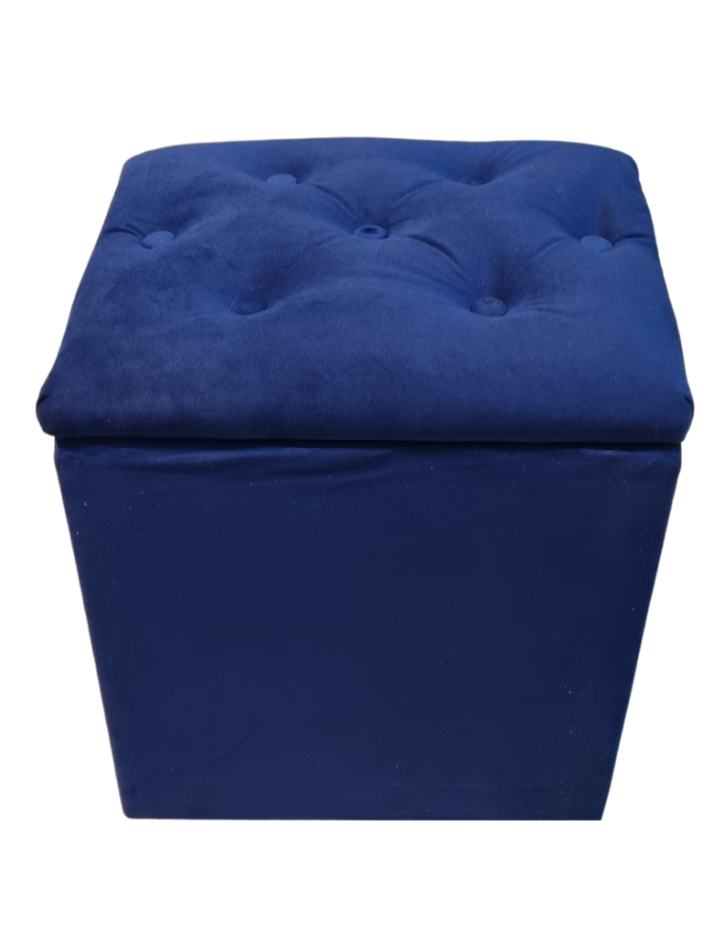 Pouf Baul azul Marino Felpa Botone 40x33x50 Rimar-4