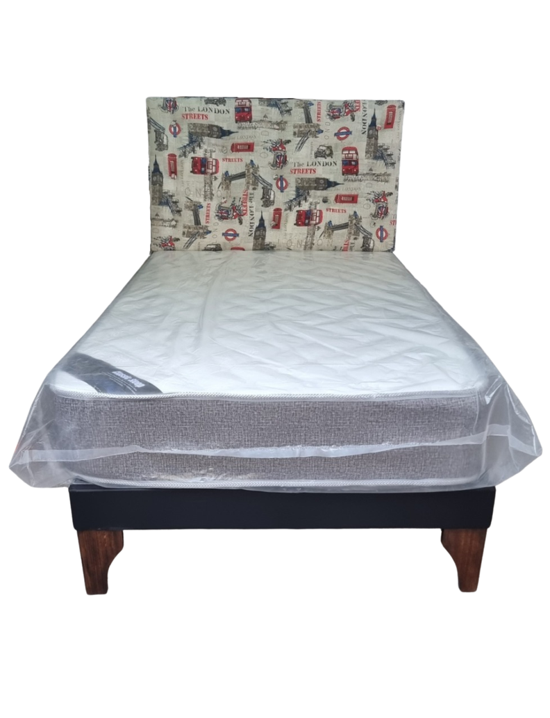 Cama Europea 1.5P Respaldo acolchado London Colchon Resorte Bonnell Marver -0