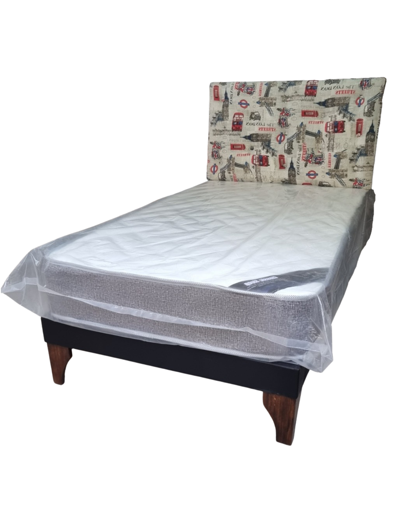 Cama Europea 1.5P Respaldo acolchado London Colchon Resorte Bonnell Marver -2