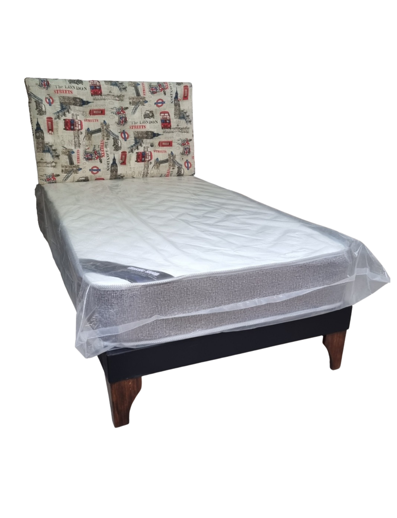 Cama Europea 1.5P Respaldo acolchado London Colchon Resorte Bonnell Marver -1