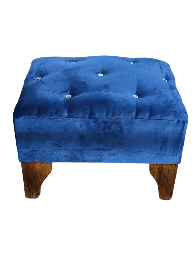 Banqueta Botón Diamante Azul Marino Felpa 60x40x40 Rimar-0