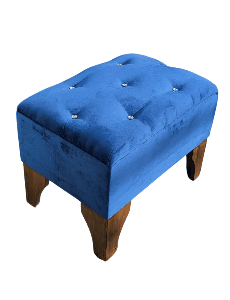 Banqueta Botón Diamante Azul Marino Felpa 60x40x40 Rimar-1