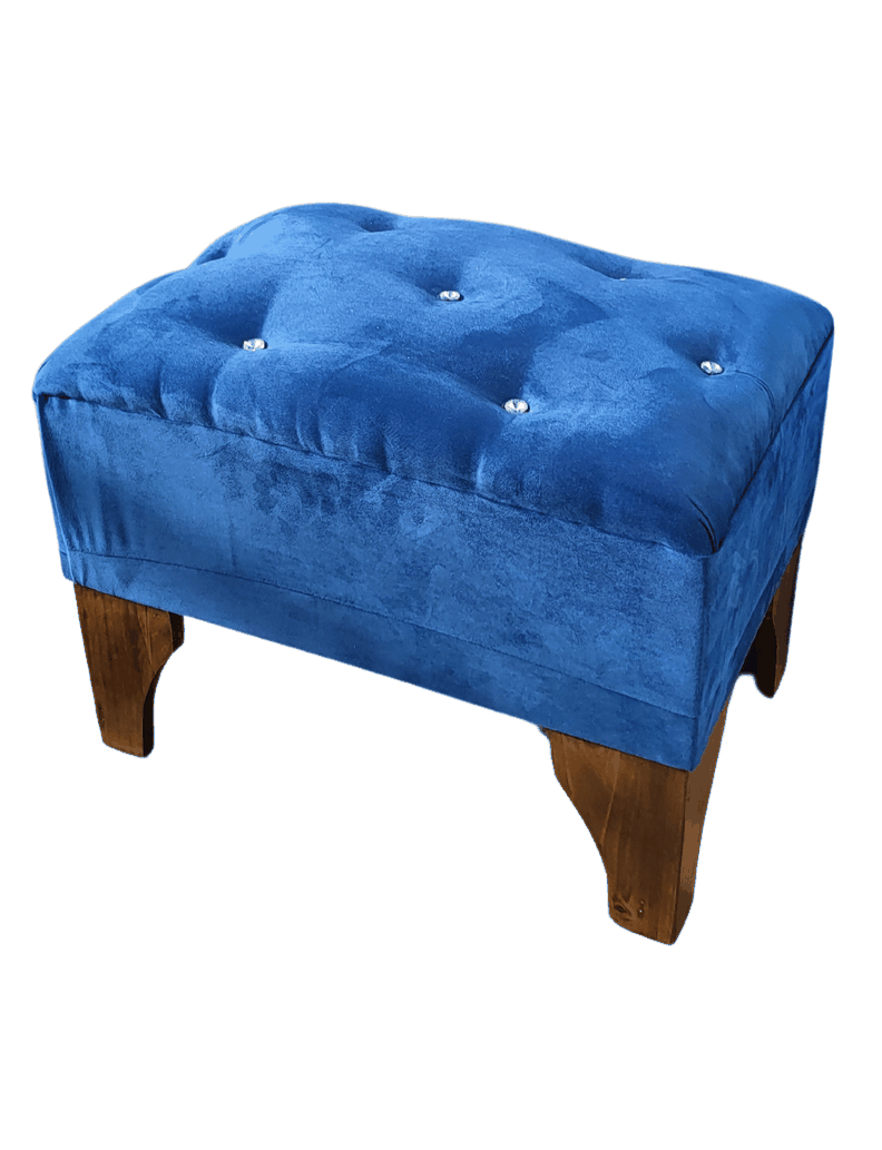 Banqueta Botón Diamante Azul Marino Felpa 60x40x40 Rimar-3