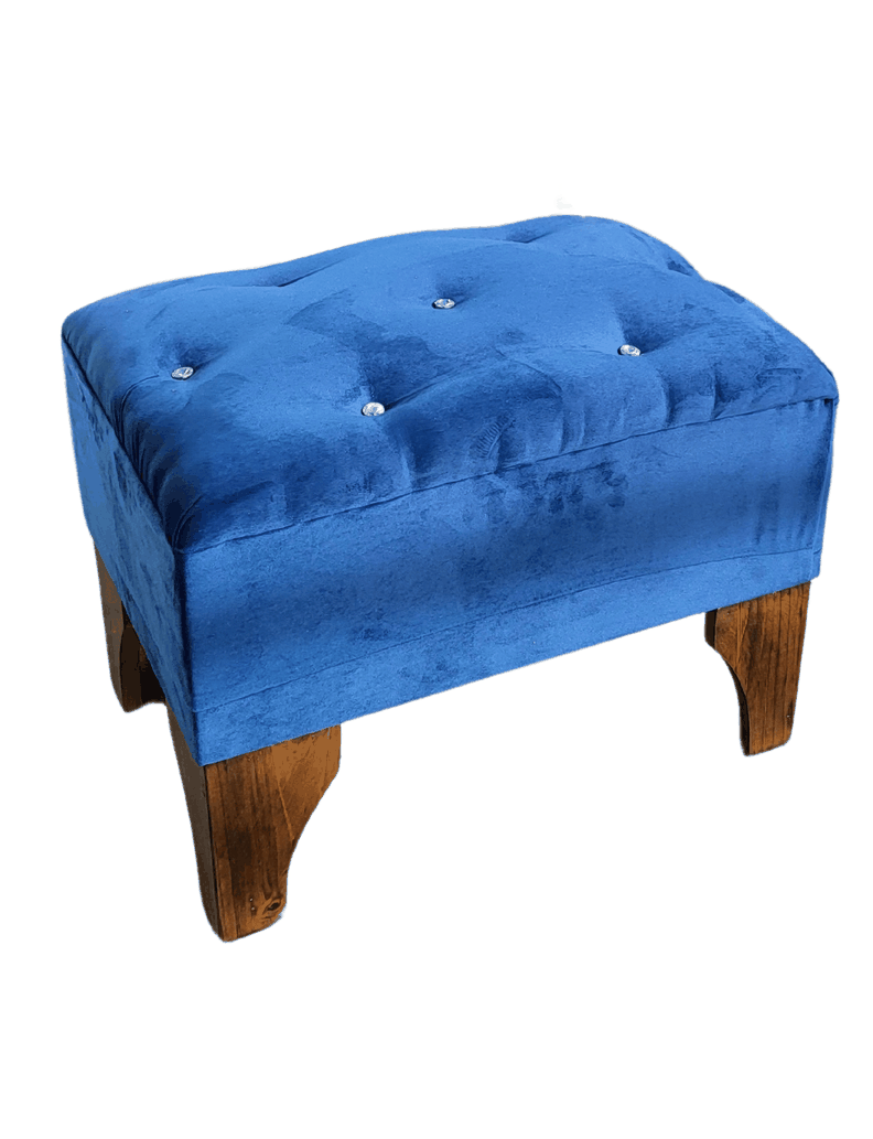 Banqueta Botón Diamante Azul Marino Felpa 60x40x40 Rimar-4