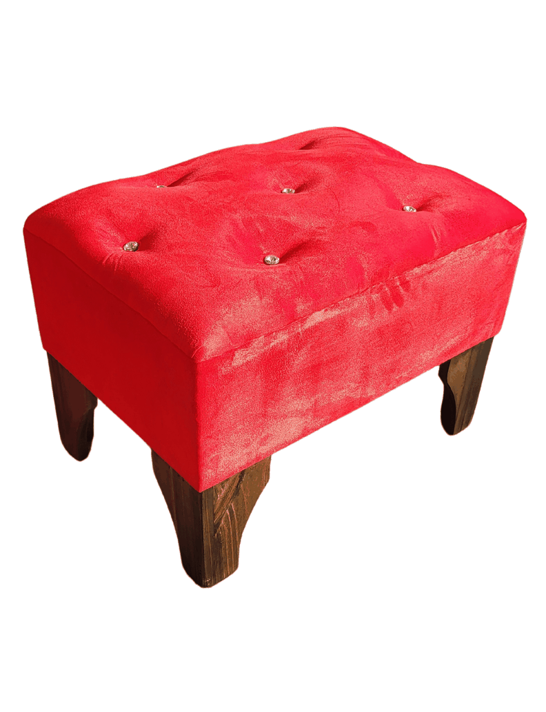 Banqueta Botón Diamante Rojo Felpa 60x40x40 Rimar-1
