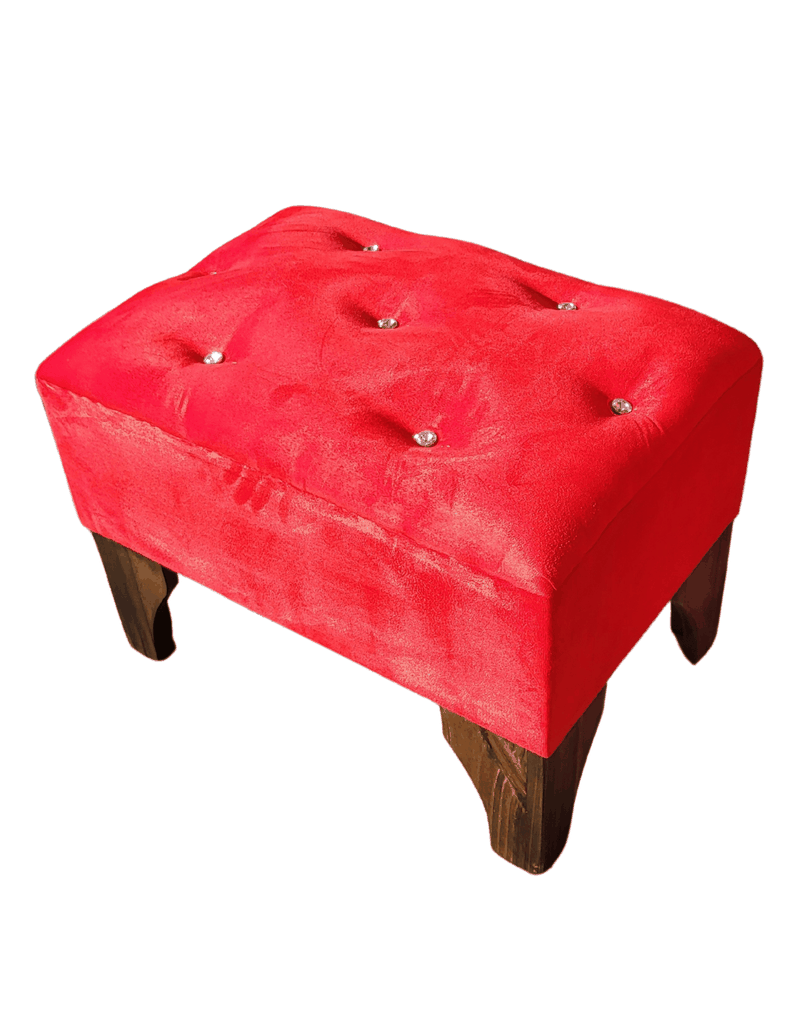 Banqueta Botón Diamante Rojo Felpa 60x40x40 Rimar-3