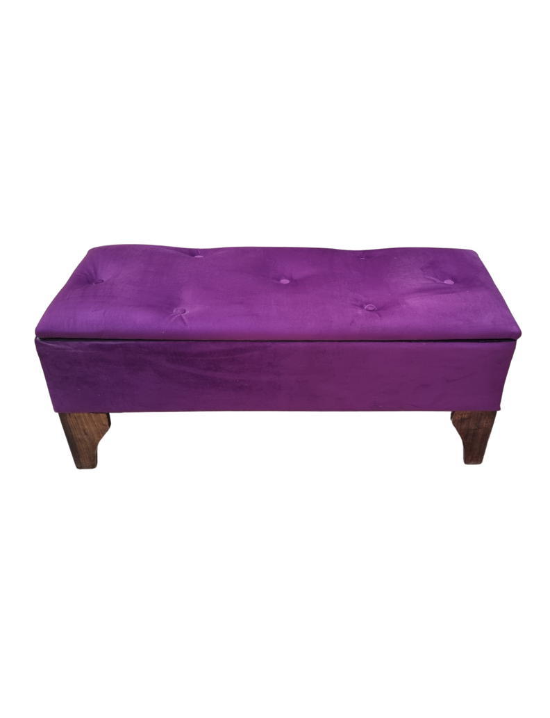 Banqueta Baúl Botón Morado Felpa Muebles Rimar-3