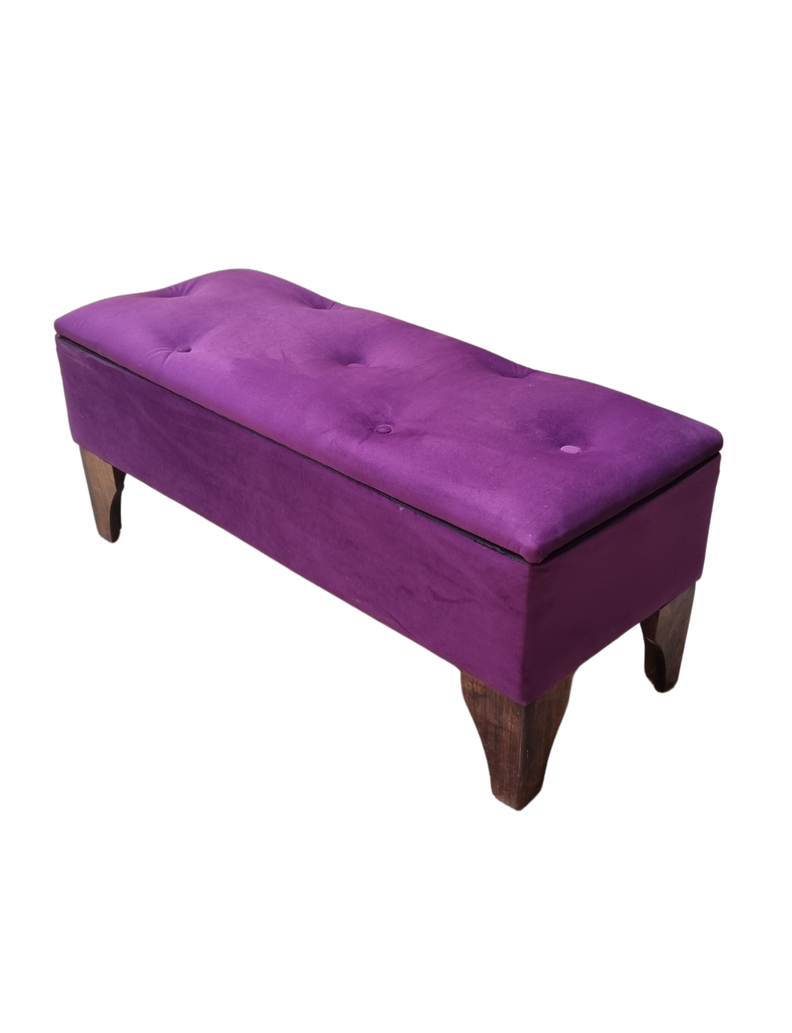 Banqueta Baúl Botón Morado Felpa Muebles Rimar-2