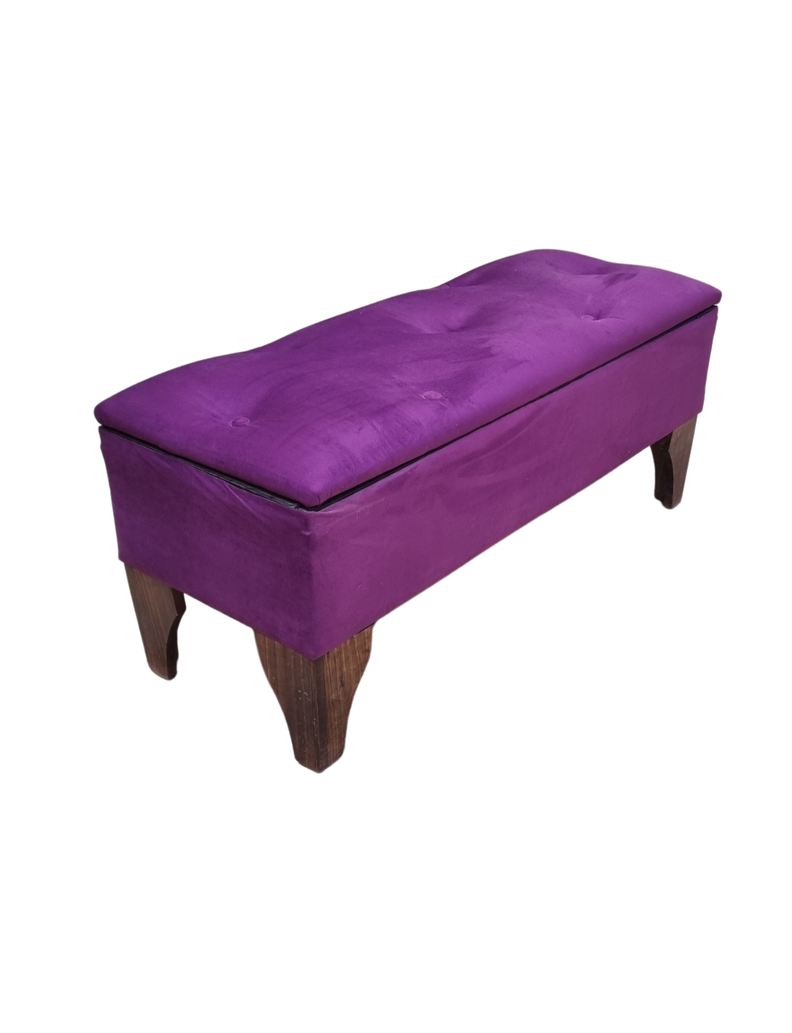 Banqueta Baúl Botón Morado Felpa Muebles Rimar-1
