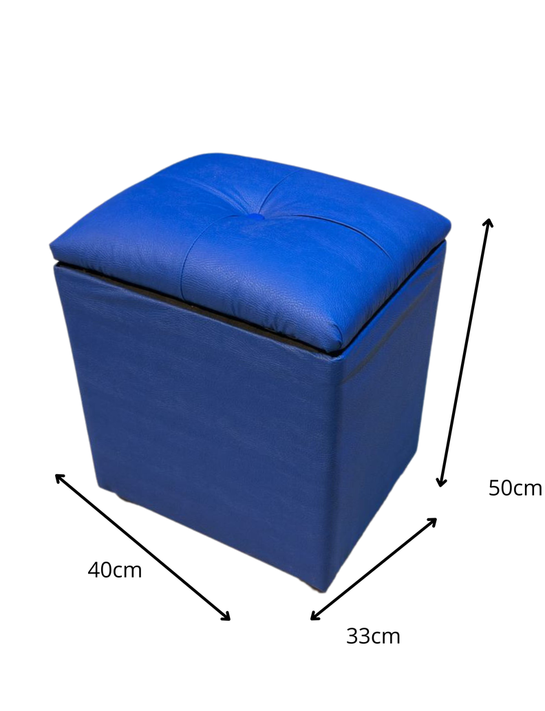 Pouf Baul Azul Eco Cuero Botone 40x33x50 Rimar-2