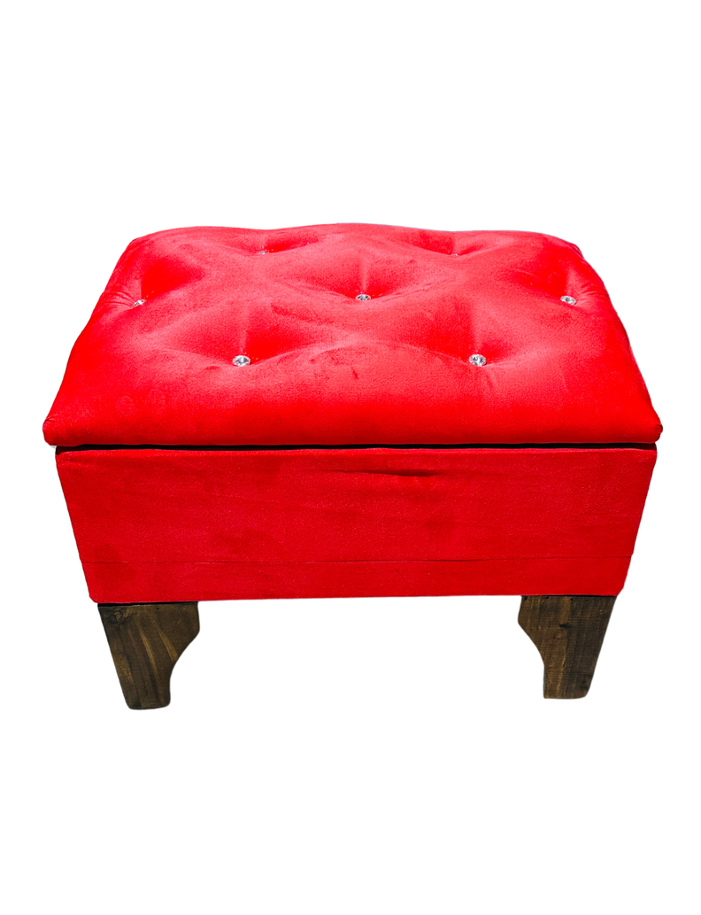 Banqueta Baúl Rojo Felpa Diamante 60x40x45x20 Rimar-0