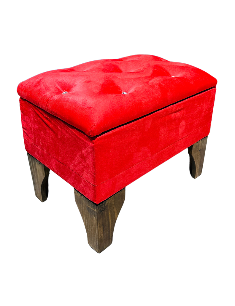 Banqueta Baúl Rojo Felpa Diamante 60x40x45x20 Rimar-1