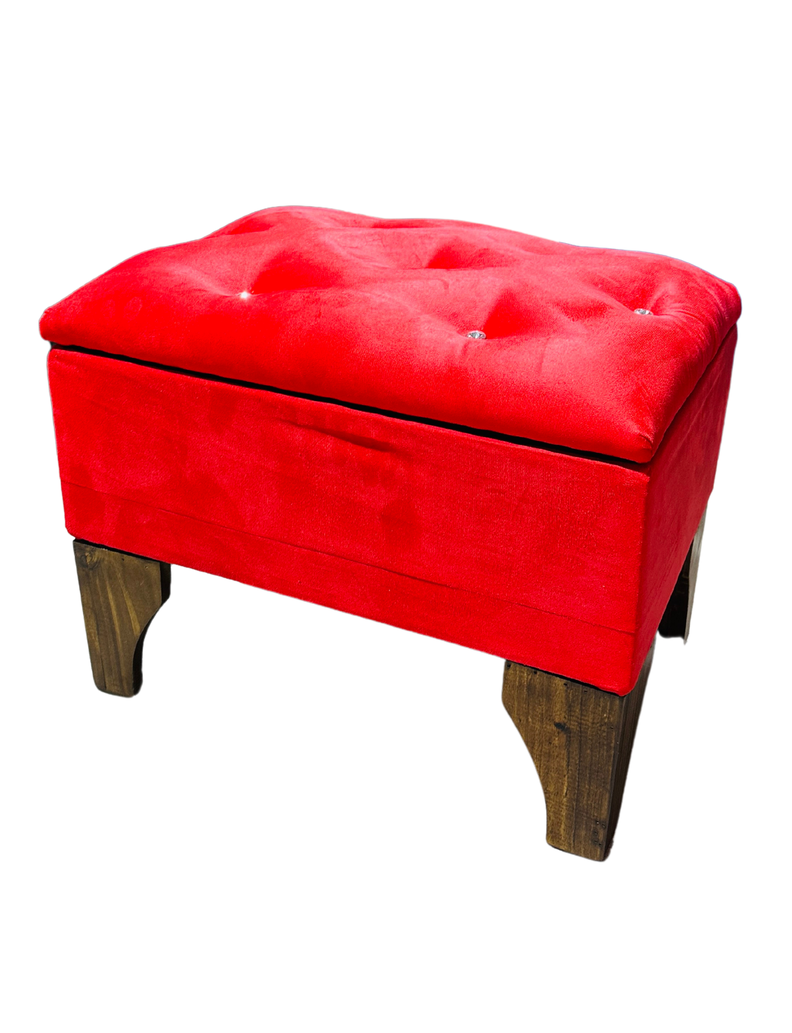 Banqueta Baúl Rojo Felpa Diamante 60x40x45x20 Rimar-2