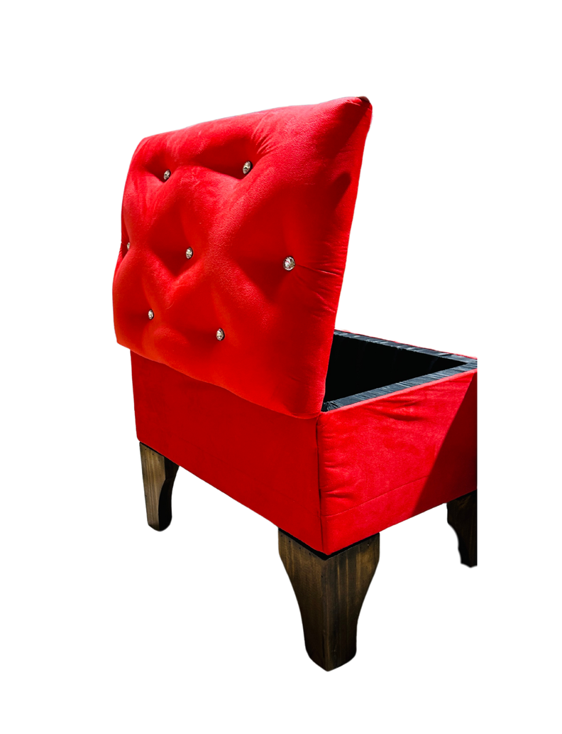 Banqueta Baúl Rojo Felpa Diamante 60x40x45x20 Rimar-3