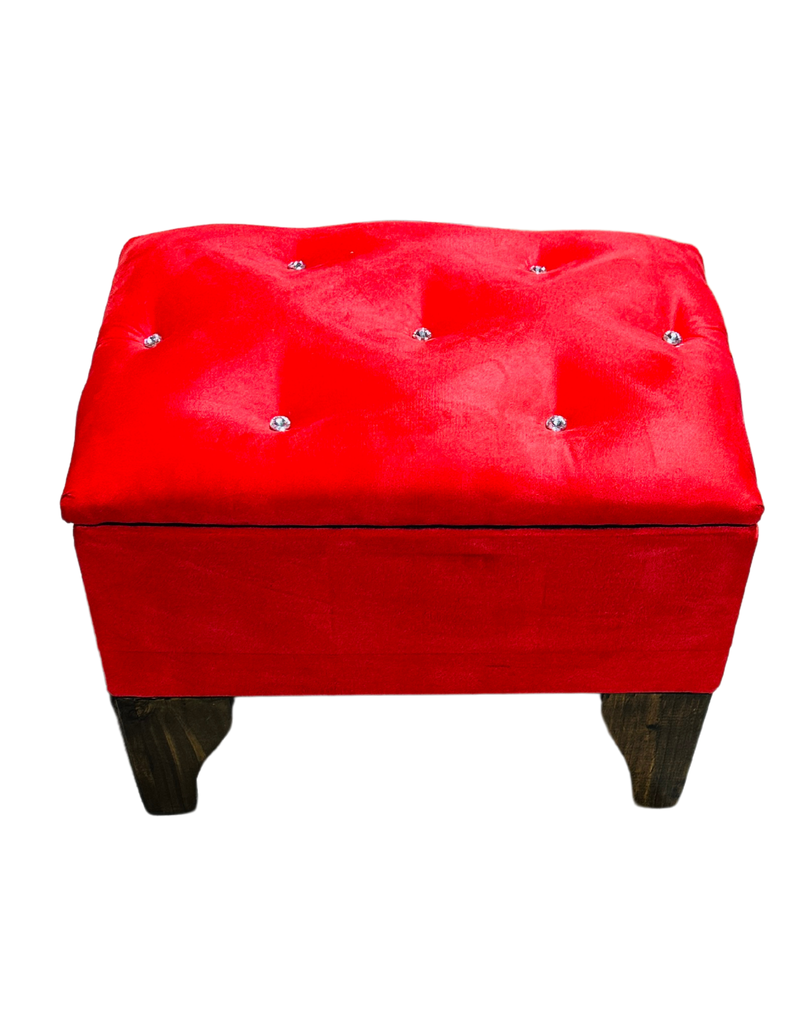 Banqueta Baúl Rojo Felpa Diamante 60x40x45x20 Rimar-4