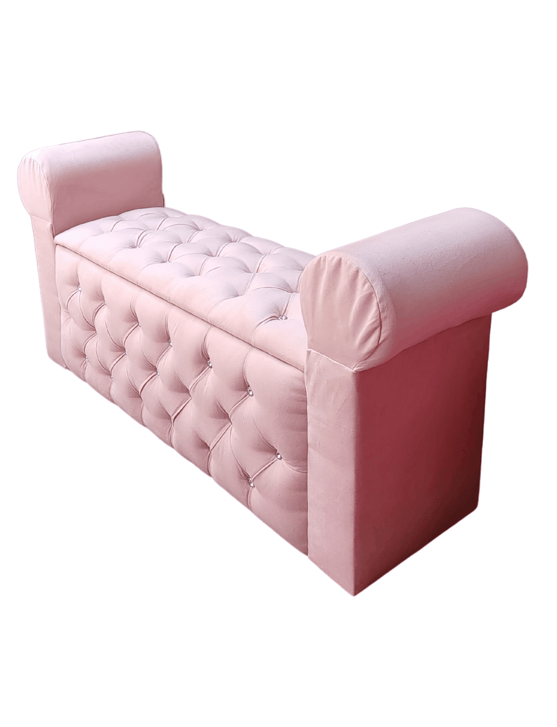BANQUETA BAUL CON BRAZOS FELPA ROSA PASTEL BOTON DIAMANTE -6