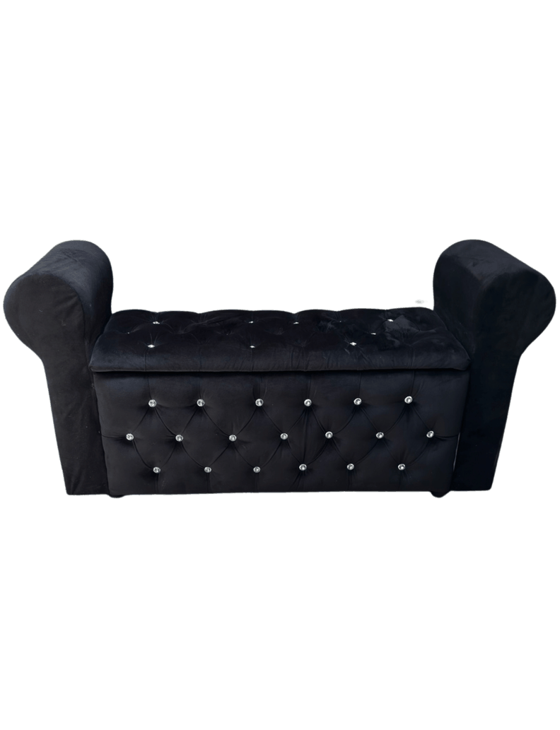 Banqueta Baúl Capitone Con Brazos Negro Felpa -1