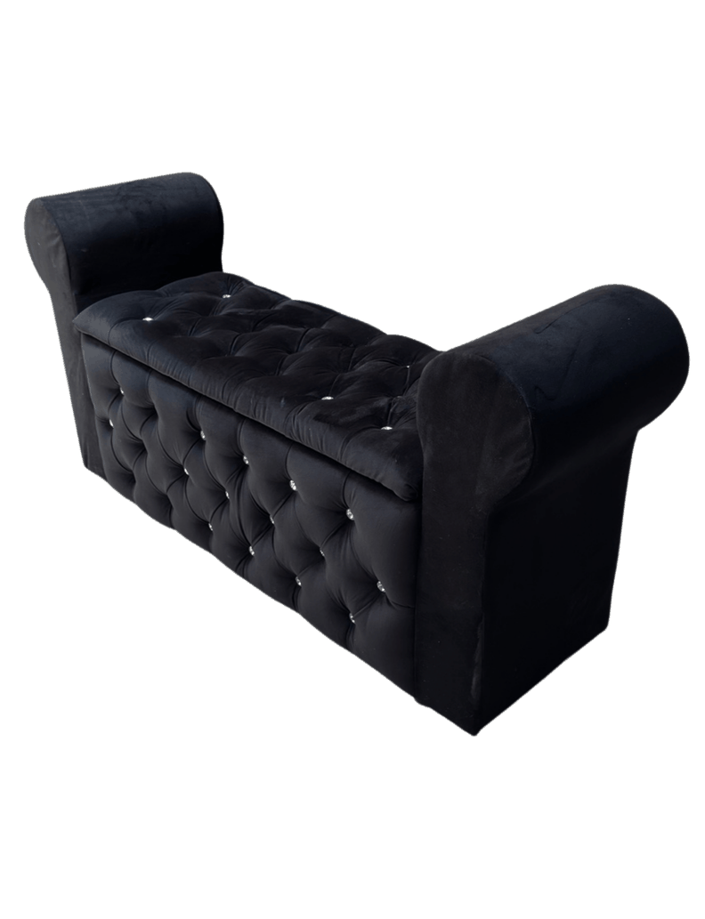 Banqueta Baúl Capitone Con Brazos Negro Felpa -2