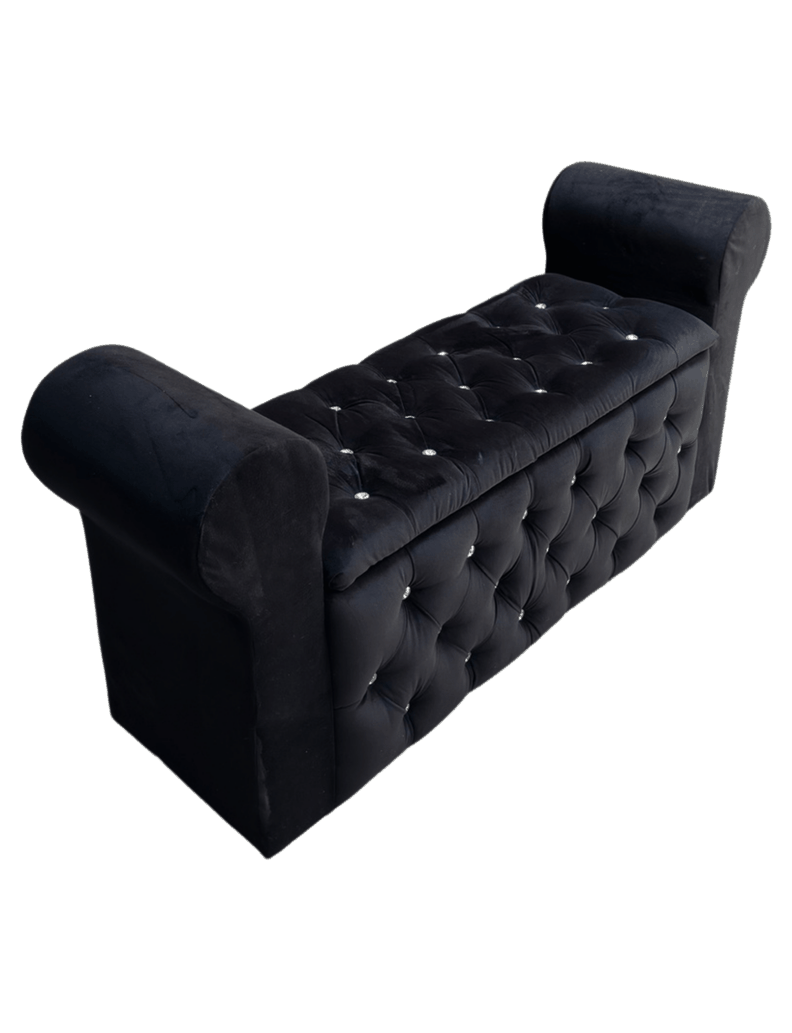 Banqueta Baúl Capitone Con Brazos Negro Felpa -4