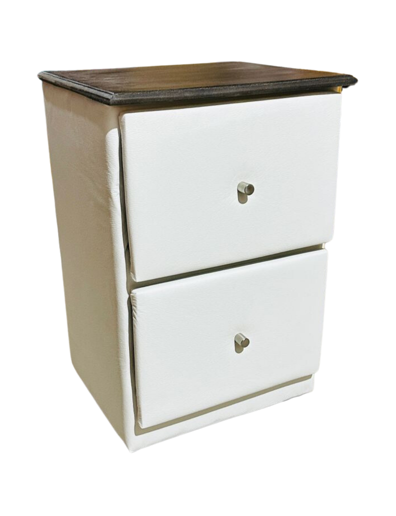 Velador Doble Cajón Blanco Eco Cuero Muebles Rimar-1