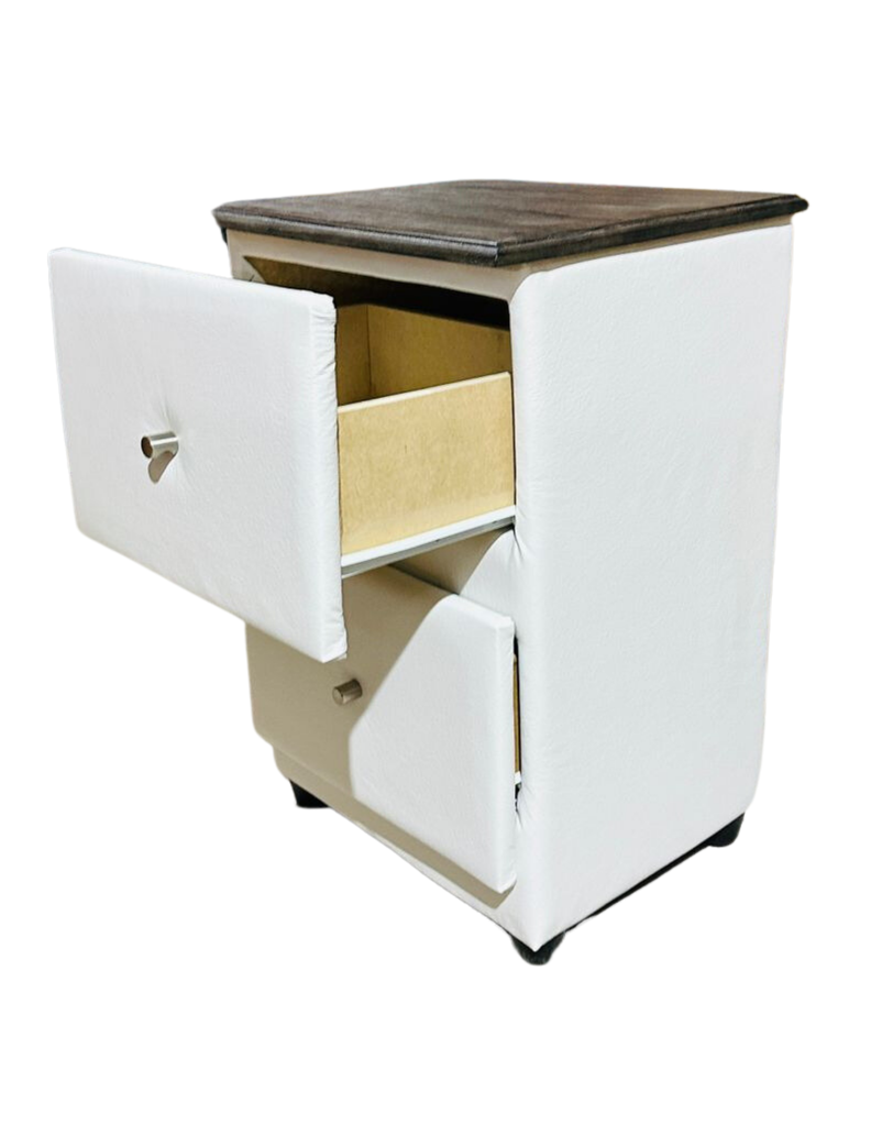 Velador Doble Cajón Blanco Eco Cuero Muebles Rimar-2