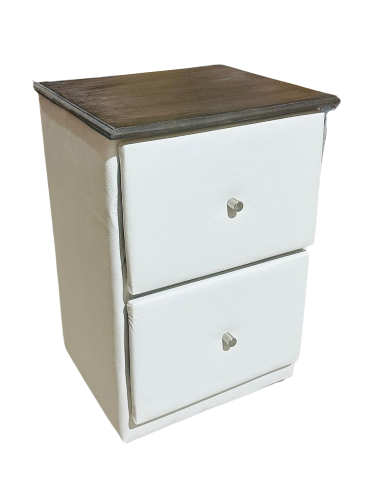 Velador Doble Cajón Blanco Eco Cuero Muebles Rimar-3