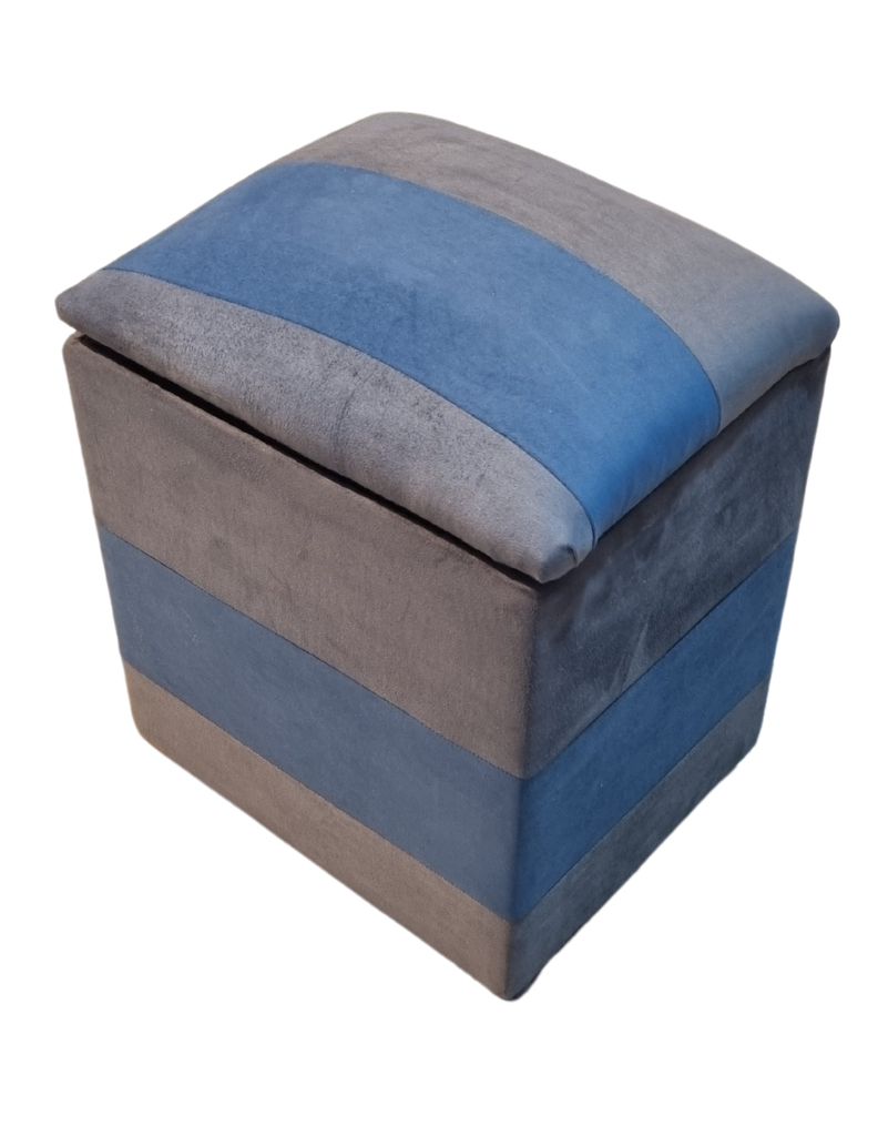 Pouf Baul Gris Azul Felpa Botone 40x33x50 Rimar-2
