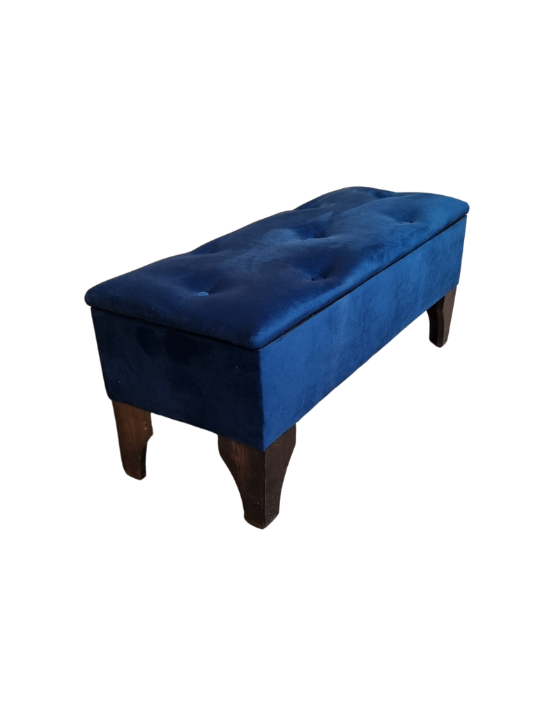 Banqueta Baúl Botón Azul Marino Felpa Muebles Rima-1