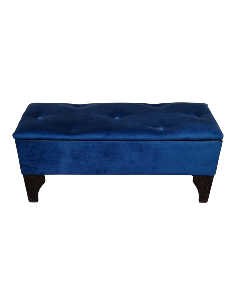 Banqueta Baúl Botón Azul Marino Felpa Muebles Rima-0