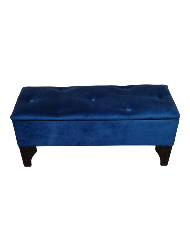 Banqueta Baúl Botón Azul Marino Felpa Muebles Rima-3