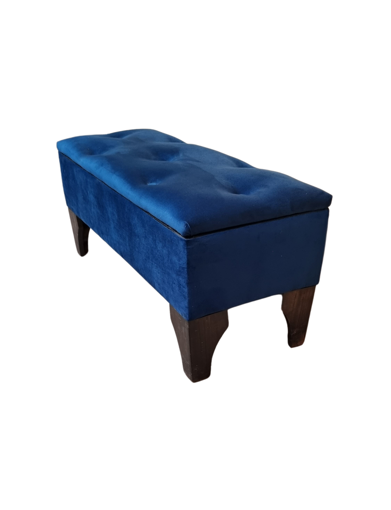 Banqueta Baúl Botón Azul Marino Felpa Muebles Rima-2
