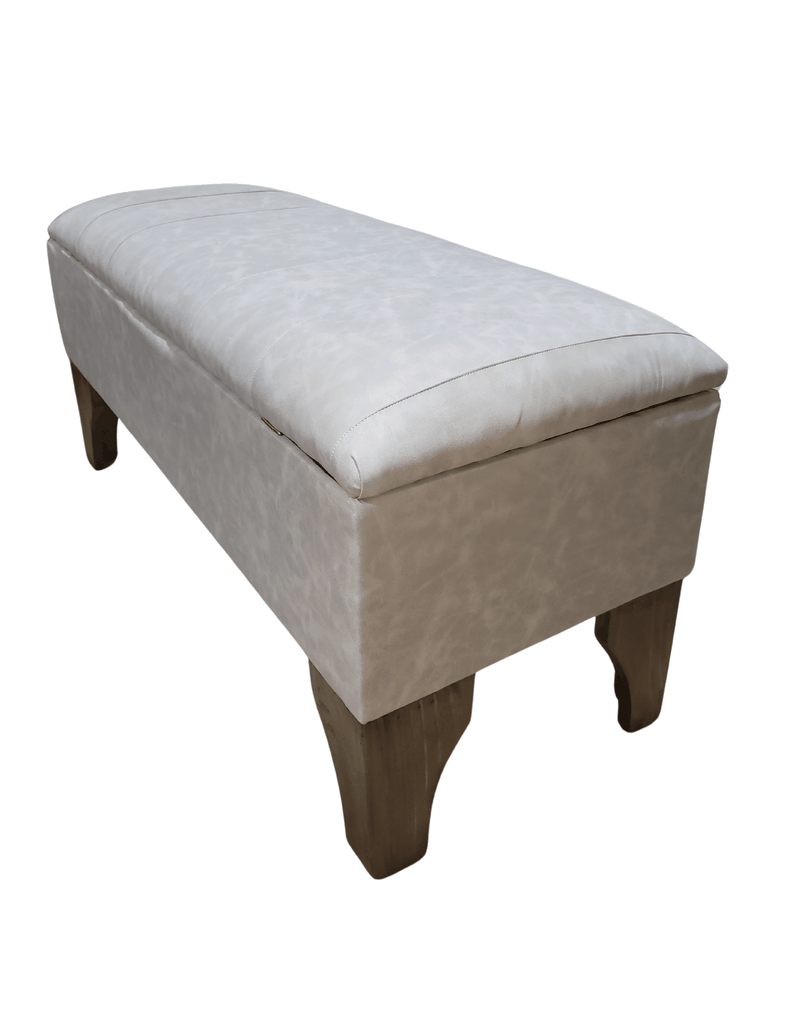 Banqueta Baúl tipo Tubular Eco Cuero beige jaspeado 105x40x45x20 Rimar-5