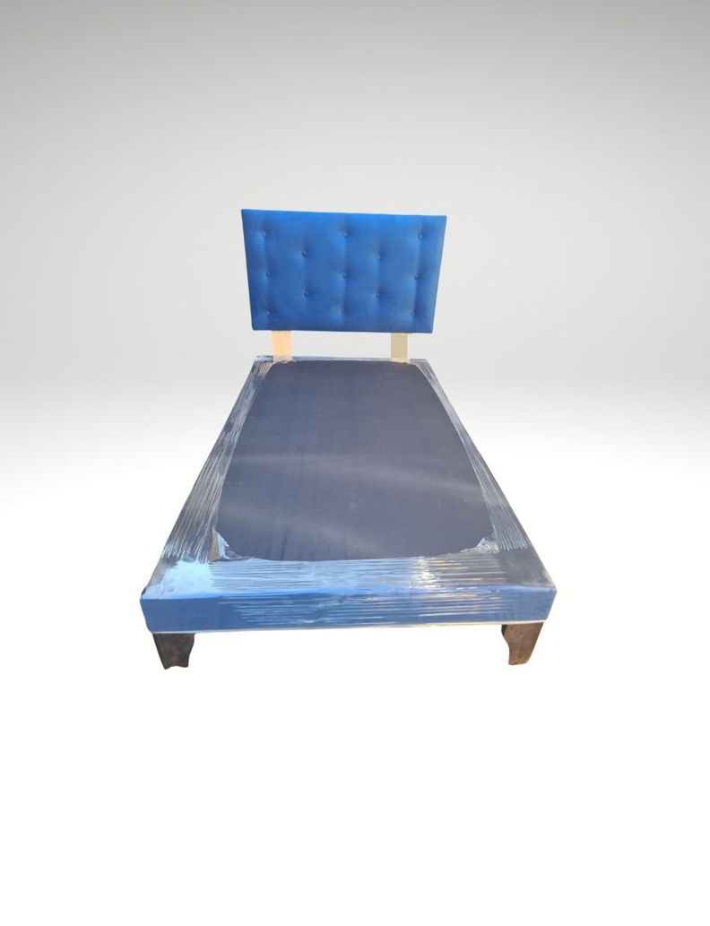 Base 1.5P + Respaldo Botone  Azul Rey Felpa Azul Electrico