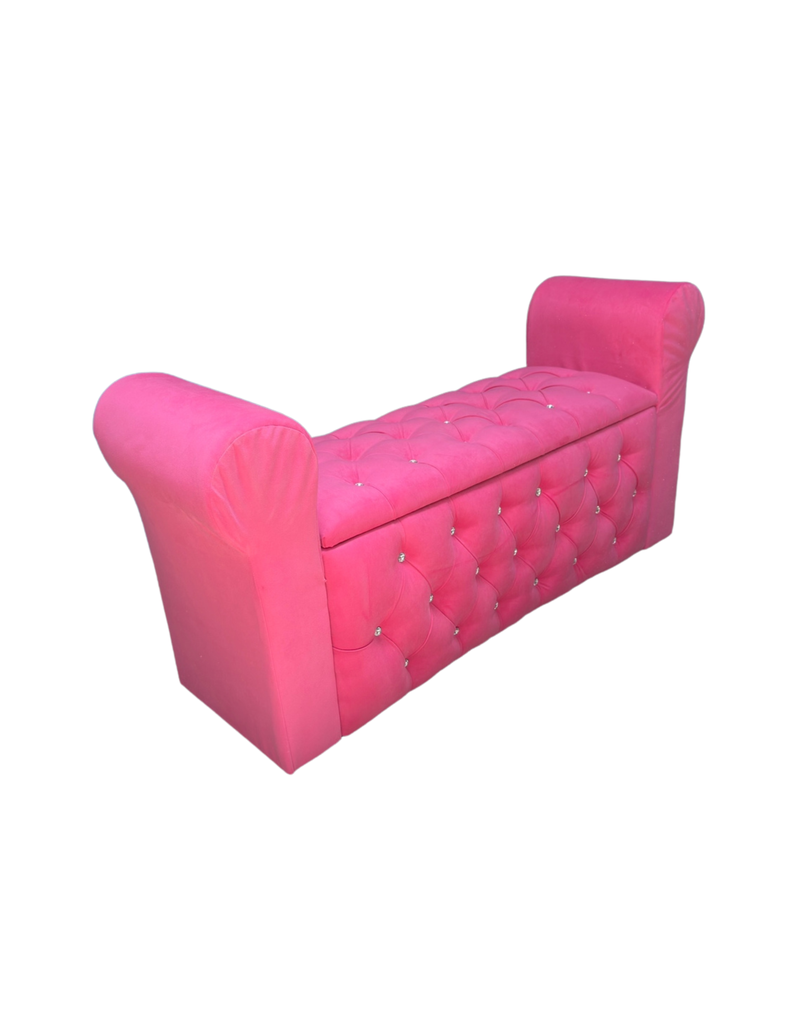 Banqueta Baúl Botone Con Brazos Rosado Felpa -1