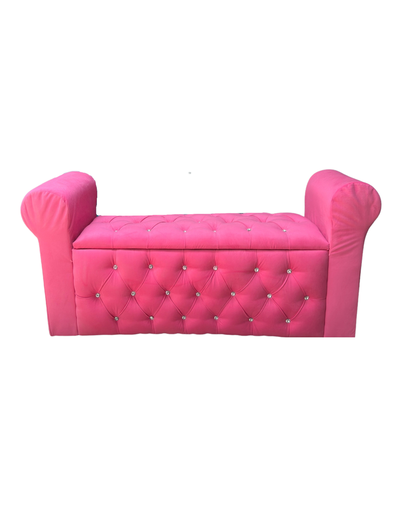 Banqueta Baúl Botone Con Brazos Rosado Felpa -0