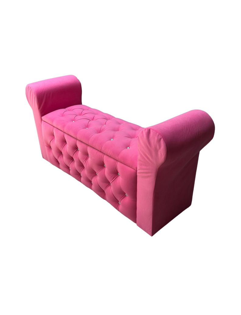 Banqueta Baúl Botone Con Brazos Rosado Felpa -2