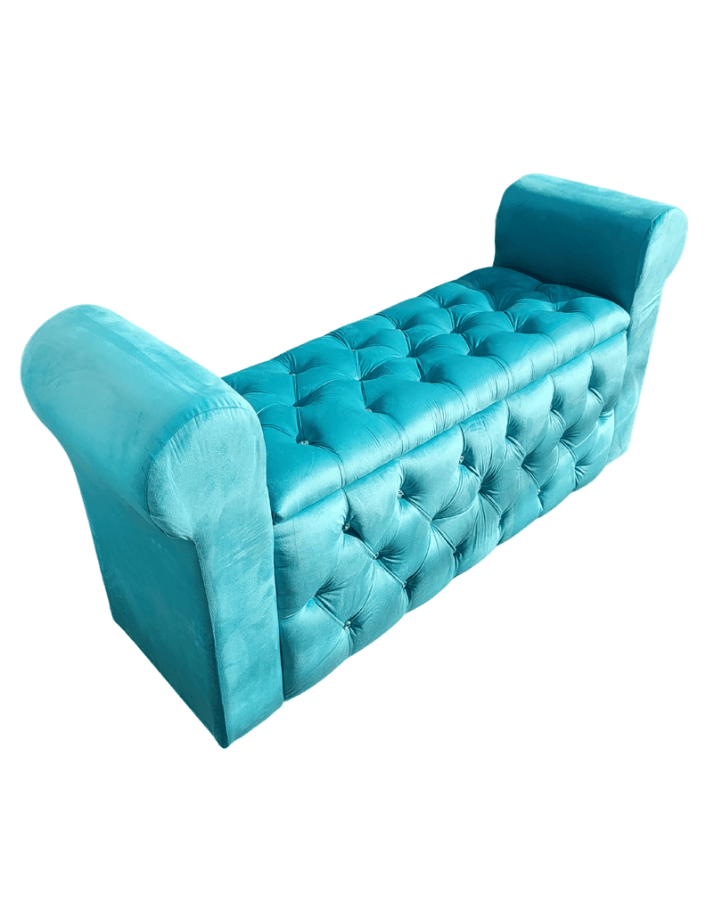 BANQUETA BAUL CAPITONE TURQUESA DIAMANTE FELPA 134X40X50X30 RIMAR-0